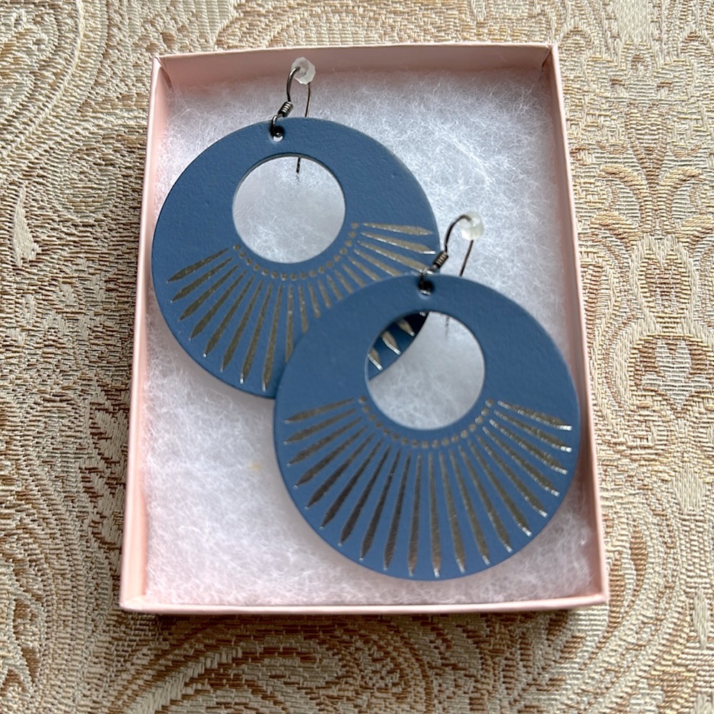 Silver blue leather earrings